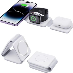 3 in 1 Foldable Wireless Charger, Magnetic Charging Stand Compatible with17 16 15 14 13 12/Pro/Pro Max/Plus, Wireless Charger for iWatch 9/Ultra 2/8/7/6/SE/5/4, AirPods Pro/2/3
