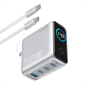 Anker 140W Type C Charger with 4 Ports, Fast Charging with Advanced GAN Adapter and Intuitive Touch Controls, Compatible with iPhone 17/16/15/14, MacBook, and Samsung Galaxy