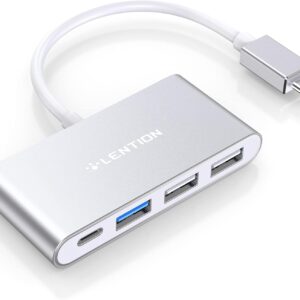 LENTION 4-in-1 USB-C Hub with Type C, USB 3.0, USB 2.0 Compatible 2023-2016 MacBook Pro 13/14/15/16, New Mac Air/Surface, ChromeBook, More, Multiport Charging & Connecting Adapter (CB-C13, Silver)